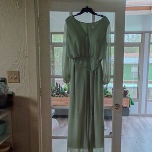 AWBridal Elegant Sage Green Long Sleeve Jumpsuit Never Worn
